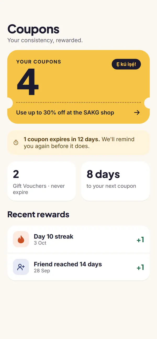Coupons screen showing 4 coupons